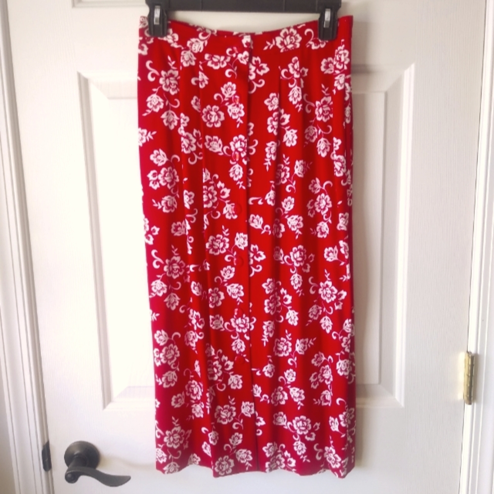 Vintage Liz Claiborne Button Up Midi Pleated Skirt with Belt Size 4